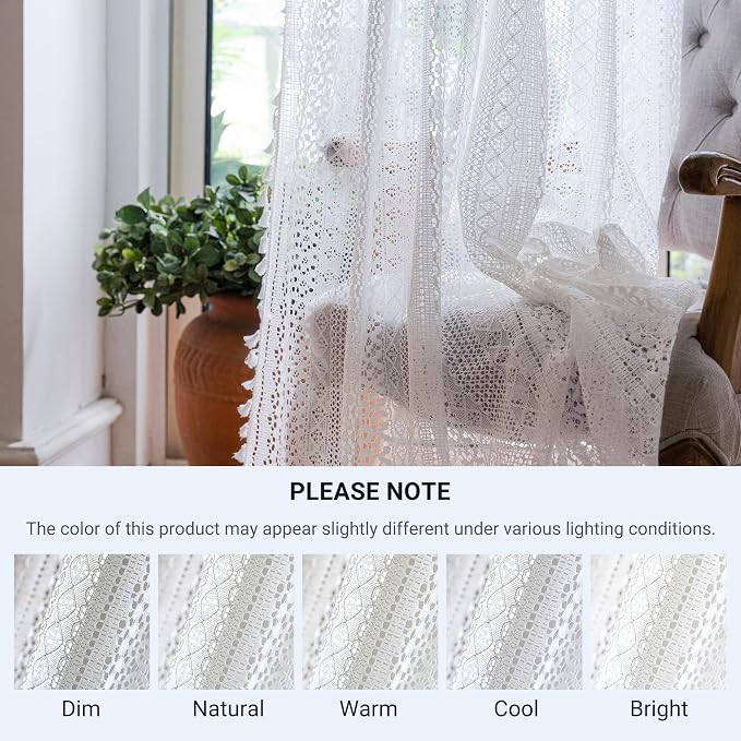 WAZZIO Boho Lace Curtains 84 Inches 2 Panel, Light Filtering Privacy Tassel & - Image 7