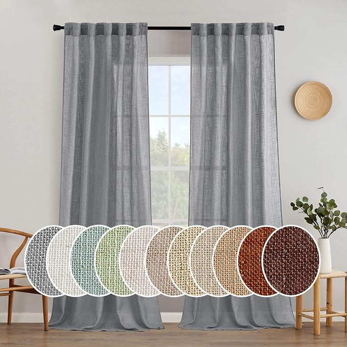 MIULEE Grey Linen Curtains 108 Inches Long by MIULEE