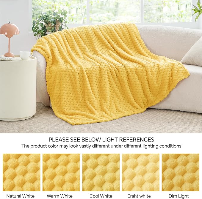 BEDELITE Jacquard Blanket- 3D Fleece Decorative Yellow Throw Blanket, Super - Image 7