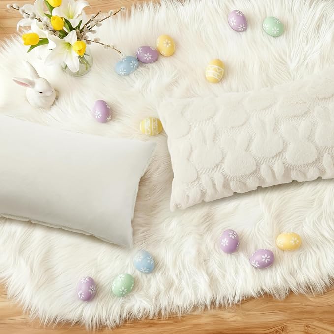 decorUhome Easter Bunny Pillow Covers 12x20 Inch Set of 2, Soft Plush Faux Wool - Image 6