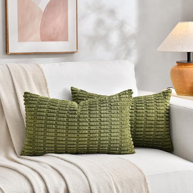 Fancy Homi 4 Packs Boho Moss Green Decorative Throw Pillow Covers 12x20 Inch - Image 5