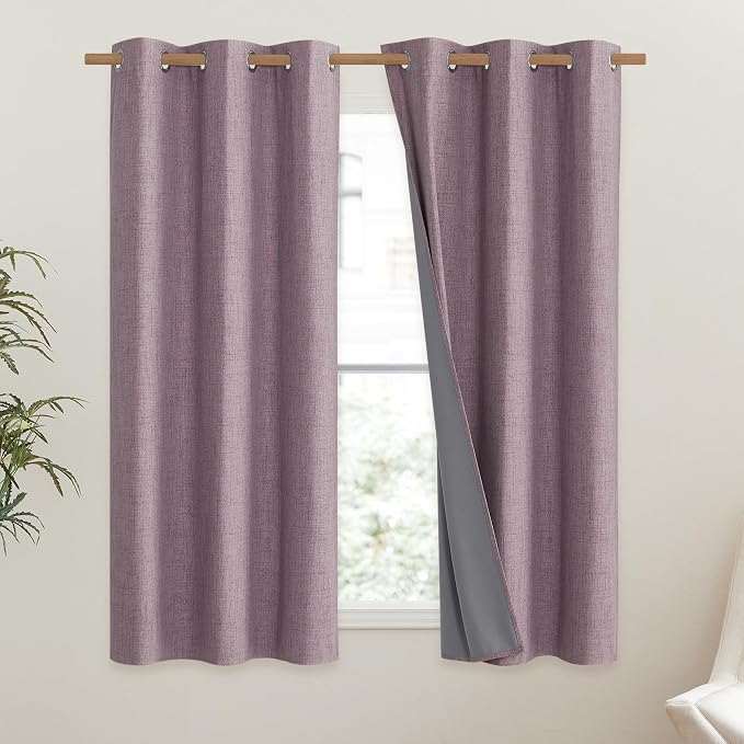 NICETOWN Chaise Mauve Vintage Linen 100% Blackout Curtains - Image 2