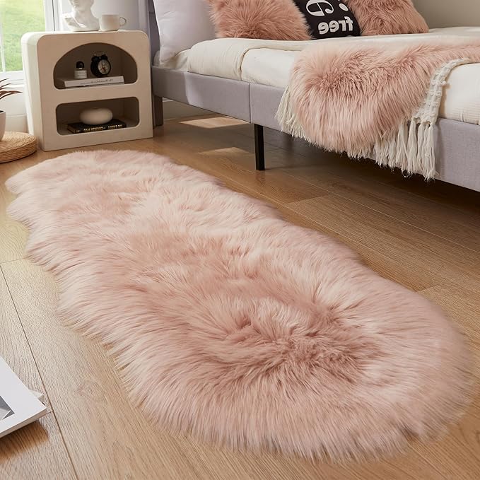 AMTOVO Faux Sheepskin Rug, 2 x 6 ft Faux Fur Rug by AMTOVO