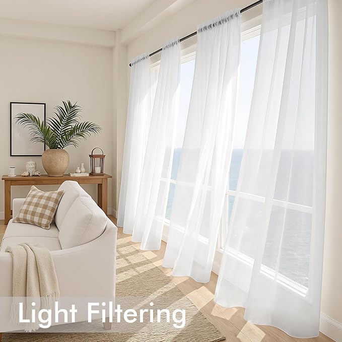 MIULEE 4 Panels White Extra Wide Sheer Curtains 59 x 90 Inches | Light Filtering - Image 4