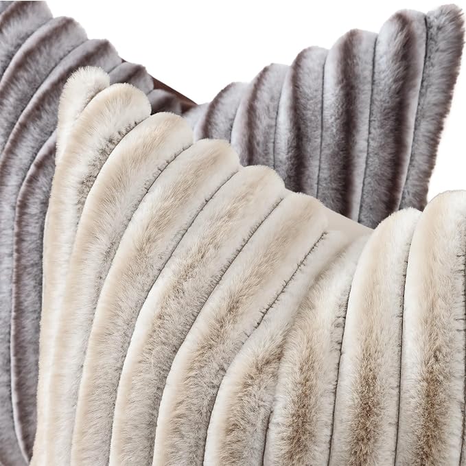 decorUhome Cozy Faux Fur Throw Pillow Covers 24x24 Set of 2 Decorative Soft - Image 2