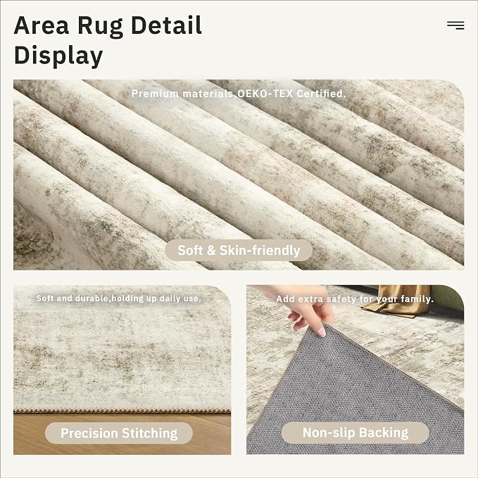 2x3 Washable Rugs for Kitchen, Powder Room Small Area Rug Non-Slip Vintage Low - Image 6