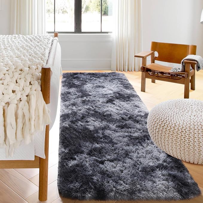 ONASAR Runner Rugs for Bedroom Living Room, Fluffy Tie-Dyed Dark Grey 2x6 - Image 5