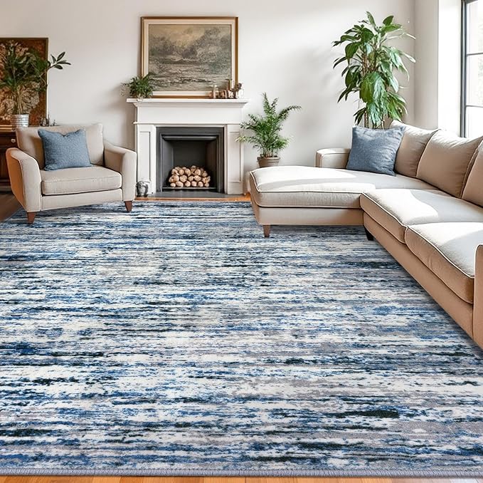 Lansny Modern Abstract 9x12 Large Machine Washable Living Room Rug Non-Slip by lansny