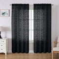 Lecloud Leia Black Sheer Curtains 72 Inches Long 2 Panels, Jacquard Leaf by Lecloud