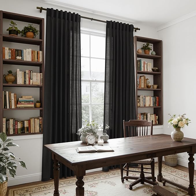 Vintage Black Linen Curtains 102 Inches Long - Image 7