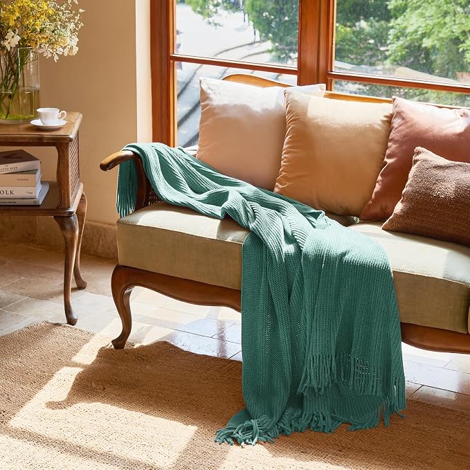 lifein Throw Blanket for Couch, Soft Boho Decor Bed Throw, Cozy Blue Chenille - Image 8