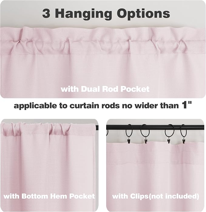 Chyhomenyc Blush Pink Valance for Windows, Light Filtering Faux Linen Textured - Image 4