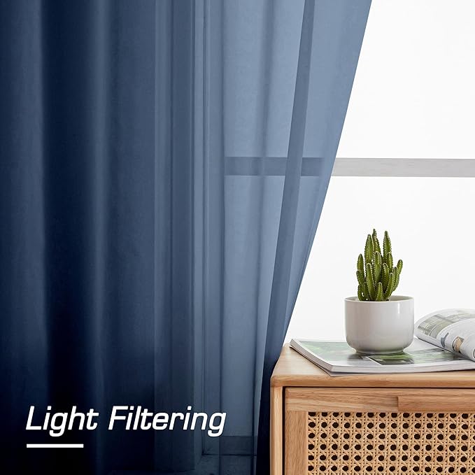 Aiyufeng Long Navy Blue Sheer Curtains 96 inches Long - Image 5