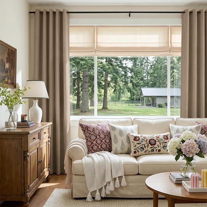 100% Blackout Linen Textured Curtains 72 Inch Long, Copper Brown | 100% - Image 5
