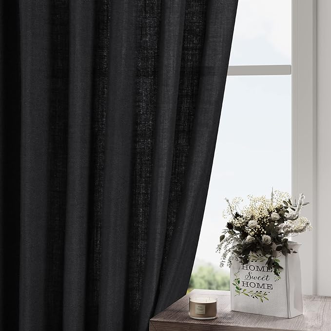 Black Kitchen Cafe Curtains 45 Inch Length 2 Panel Set Back Tab Pocket Semi - Image 2