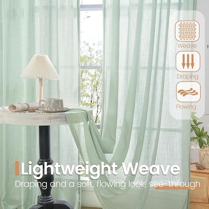 BGment Sage Green Linen Curtains 40 Inch Length - Image 4