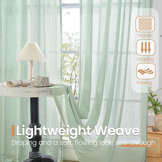 BGment Sage Green Linen Curtains 36 Inch Length - Image 4