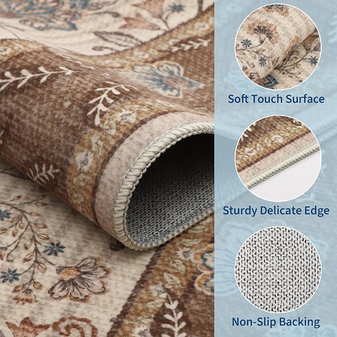 GarveeHome 8x10 Brown Washable Area Rug Living Room Bedroom Non Slip | - Image 4