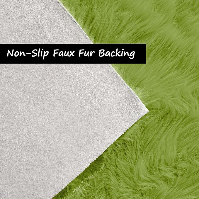 Goolela Lime Green Fluffy Fur Rug 3x5 - Image 4