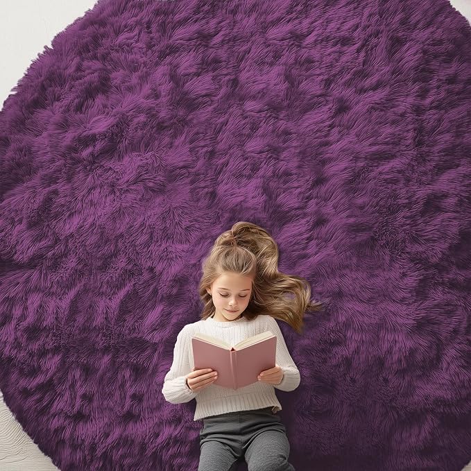 OLANLY Dark Purple Round Rugs for Bedroom by OLANLY