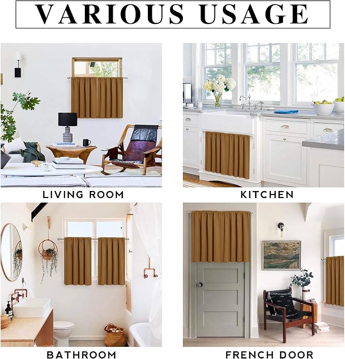 RYB HOME Short Gold Brown Blackout Curtains - Image 7