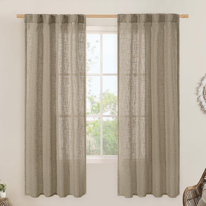 LAMIT Taupe Linen Curtains for Bedroom, 72 Inch Length Light Filtering Semi by LAMIT