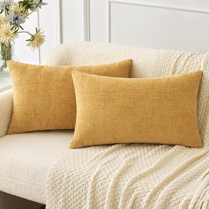 MIULEE Pack of 2 Couch Throw Pillow Covers 12x20 Inch Soft Gold Chenille Lumbar by MIULEE