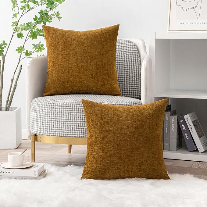 MIULEE Pack of 2 Couch Throw Pillow Covers 18x18 Inch Soft Mustard Chenille - Image 5