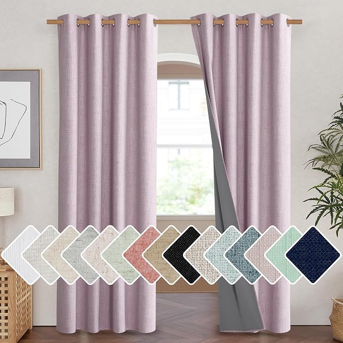 NICETOWN Pink Vintage Linen 100% Blackout Curtains by NICETOWN