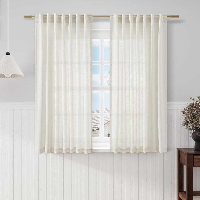 Nanspring Cream Linen Back Tab Rod Pocket Curtains 52 Inch Length by Nanspring
