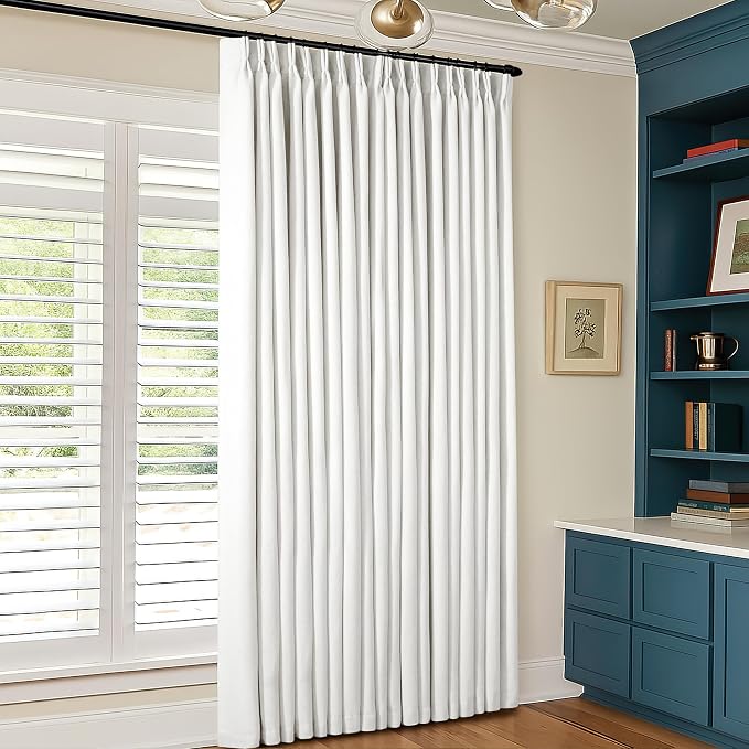 Beige White Pinch Pleated Blackout Linen 96 Inch Long Curtains 60 Inch Wide | - Image 6