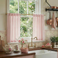 RYB HOME Linen Cafe Curtains 24 inch Length, Kitchen Farmhouse Striped Tier by RYBHOME