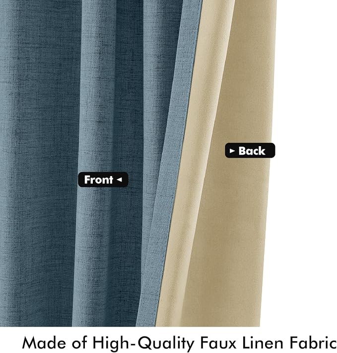MIULEE 100% Blackout Linen Curtains 42 x 72 Inch Stone Blue 2 Panels | Thermal - Image 6