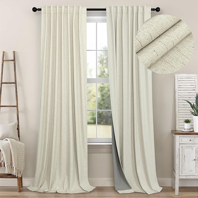 Primitive Curtain 108 Inch Long 2 Panels Burg Linen Textured 9 ft Floor Length by Pitalk