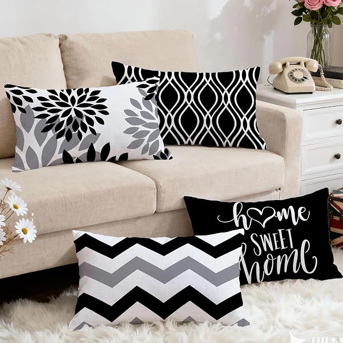 Hexagram Geometric Black Pillow Covers 12x20 Set of 4, Decorative Outdoor Boho - Image 5