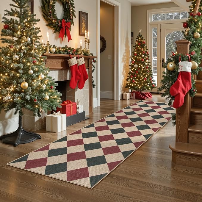 Lahome Christmas Runner Rug, 2x8 Checkered Christmas Decor Non Slip Entryway - Image 2