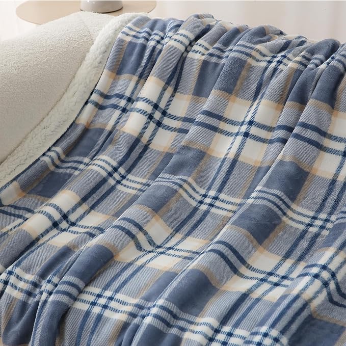 PU MEI Sherpa Blanket Queen Plaid Thick Bed Blanket, 80”*90” Super Soft Flannel - Image 2