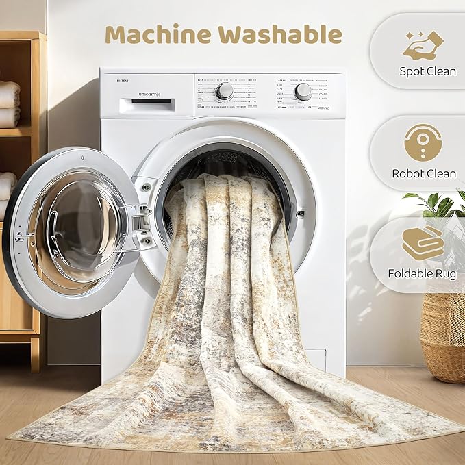 LOONGRUG 6x9 Area Rugs Washable Neutral Modern Abstract Living Room Rug | Soft - Image 2