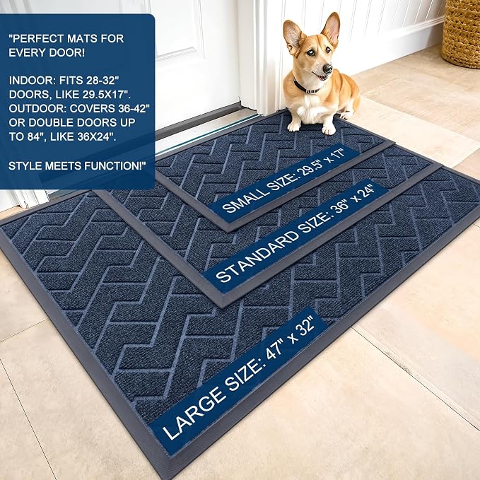 OLANLY Front Door Mat Outside 59x34, All-Season Absorbent Rubber Doormat | Blue - Image 2