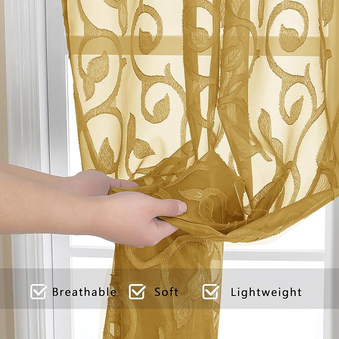 OWENIE Furman Gold Kitchen Curtains Tiers 36 inch Length, Light Filtering Soft - Image 7