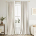 Cream 100% Blackout Linen Curtains 100 Inch Length 2 Panels Set by Guken