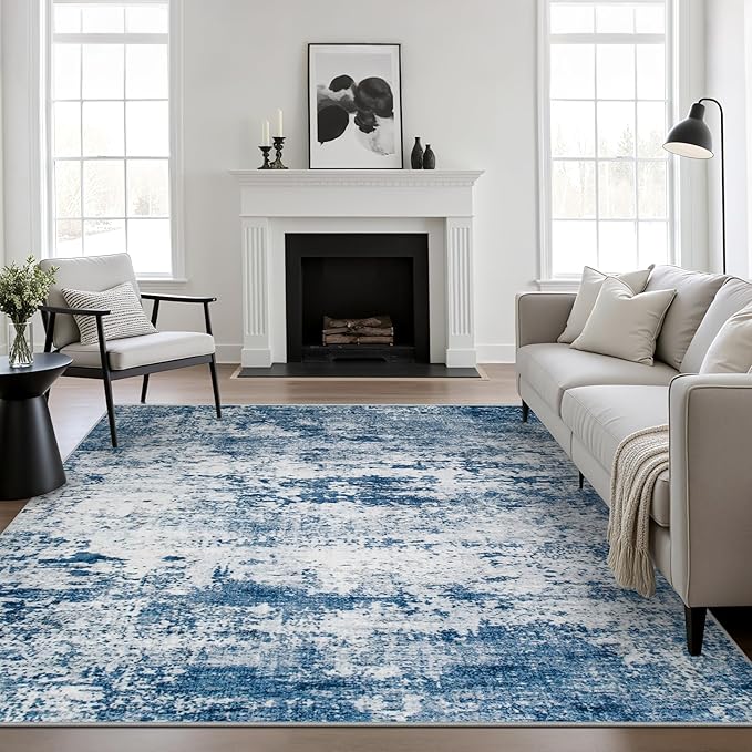 Area Rug Living Room: 8x8 Modern Washable Indoor Soft Carpet Blue | by FXRHLP