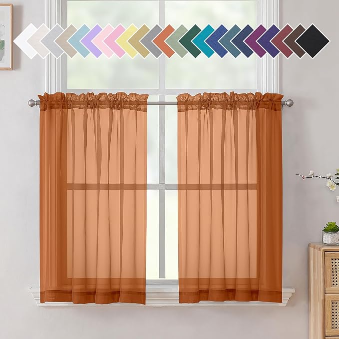 Aiyufeng Orange Sheer Curtains 36 inches Long, Short Kitchen Window Treatment by Aiyufeng