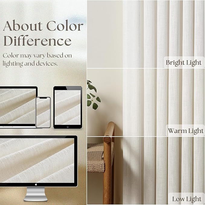 Guken Cream 100% Blackout Linen Curtains 126 Inch Length 2 Panels Set - Image 8
