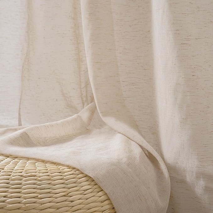FMFUNCTEX Linen Sheer Curtains for Bedroom, Taupe Curtains 84 inches Long for - Image 3