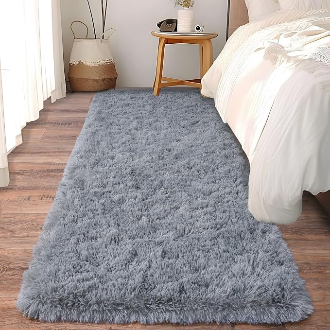 Fluffy Shag Runner Rugs for Bedroom Hallways, 2x8 Grey Long Soft Throw Area Rug - Image 4