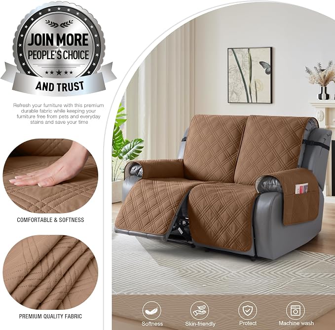 TAOCOCO 100% Waterproof Loveseat Recliner Cover, Non Slip Split Recliner Couch - Image 2