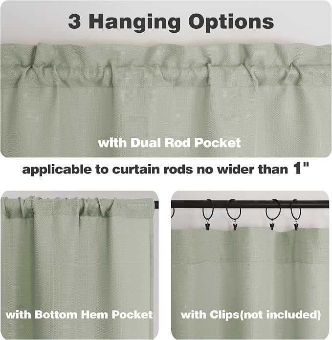 Chyhomenyc Light Green Valance for Windows, Light Filtering Faux Linen Solid - Image 5