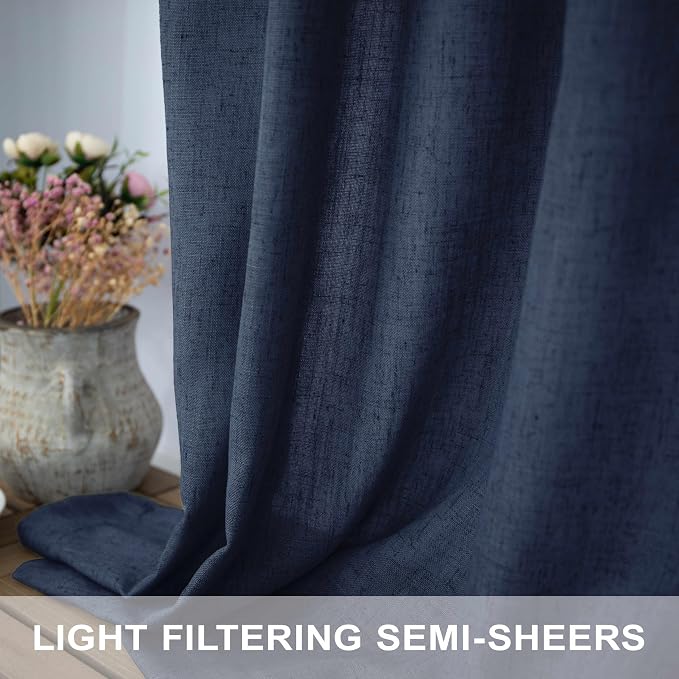 Navy Curtains 108 Inches Long for Living Room 2 Panels Set Back Tab Pocket - Image 3
