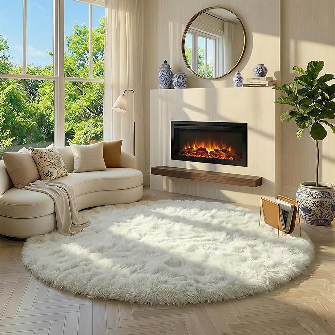 Amdrebio Ivory White Round Rug 5Ft - Image 3